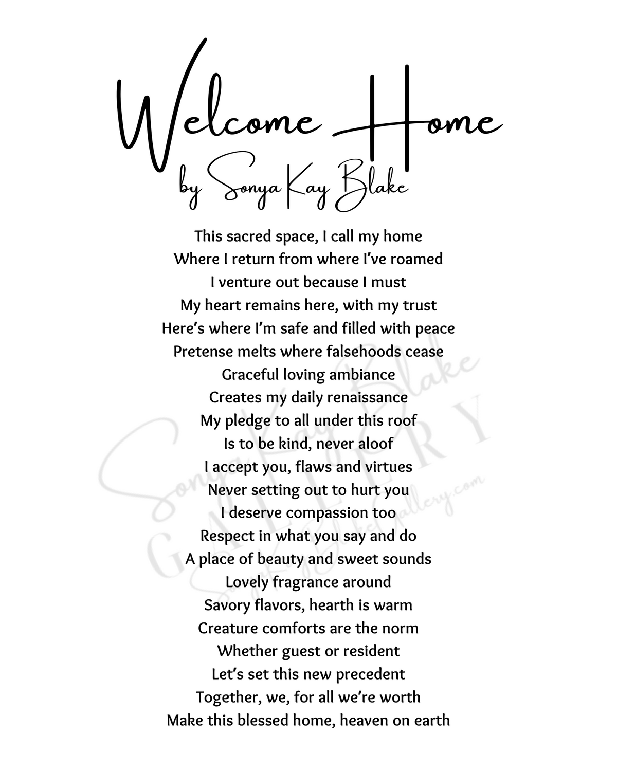 "Welcome Home" Unframed Poetry Print