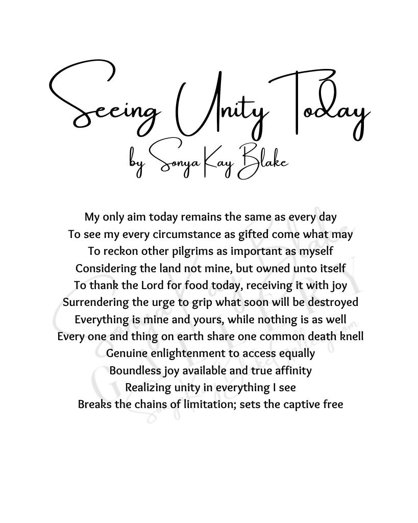 "Seeing Unity Today" Unframed Poetry Print