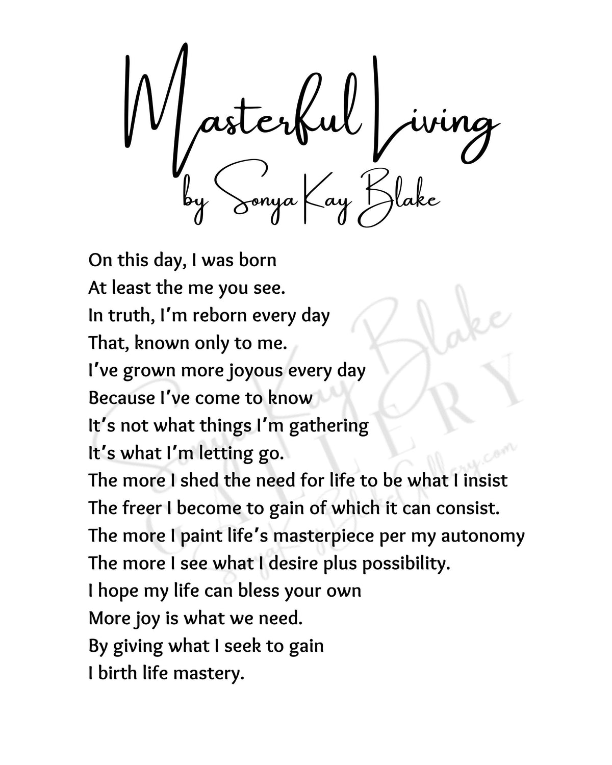 "Masterful Living" Unframed Poetry Print